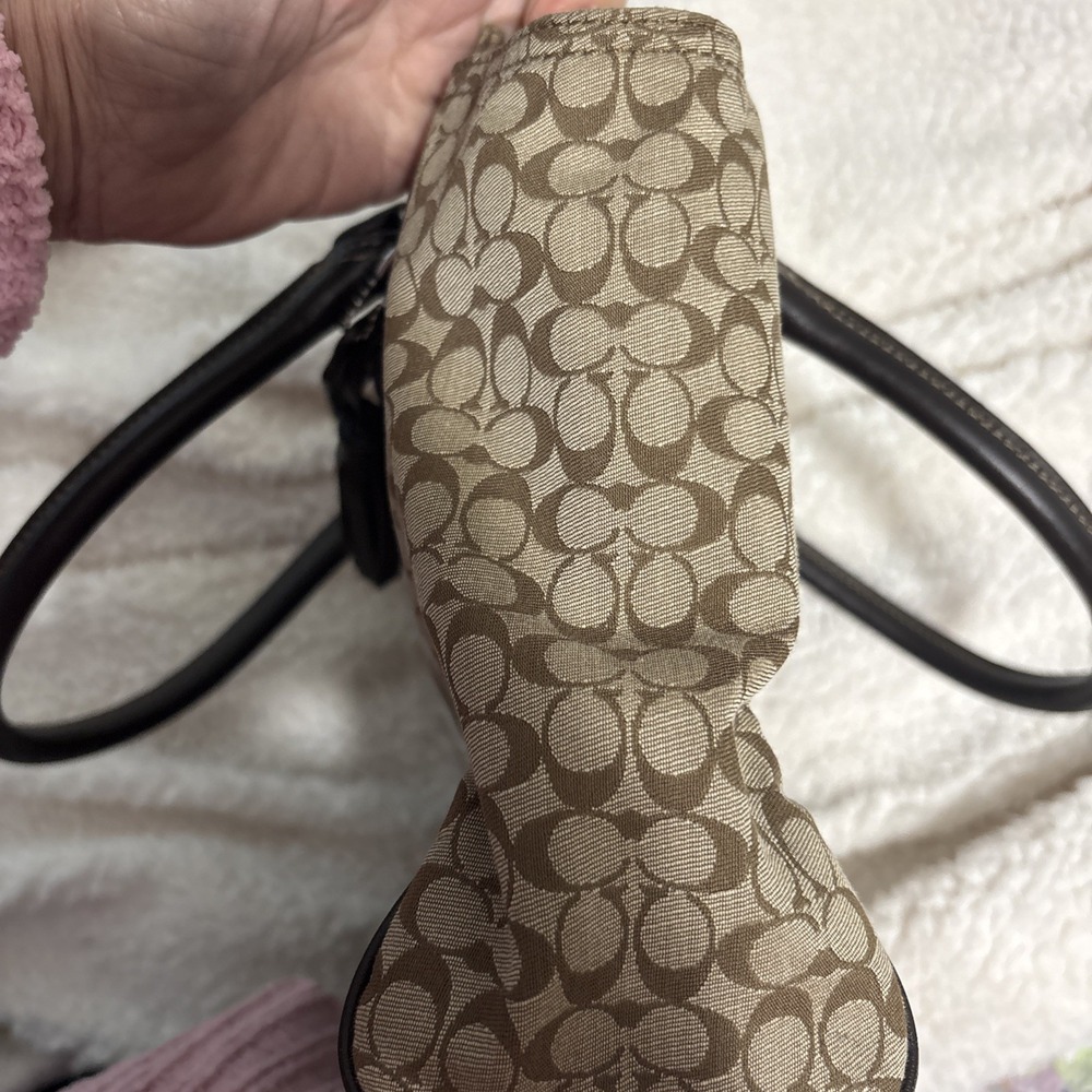 Coach Candace Carry 19915 Signature Stripe Khaki Brown Canvas Leather Bag - Picture 12 of 14